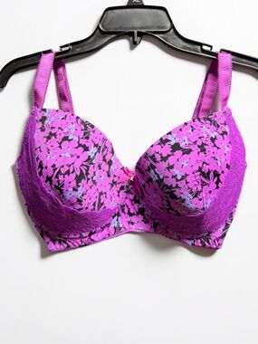 Mierside Floral Bra 36G Pink Purple Lace Full Coverage